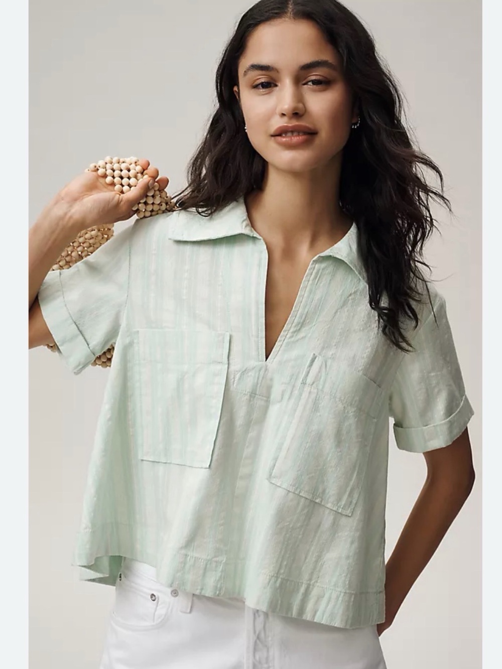 sundays Mint Green Short-Sleeve Button-Front Boxy Shirt